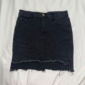 Black Denim Frayed Hem Skirt